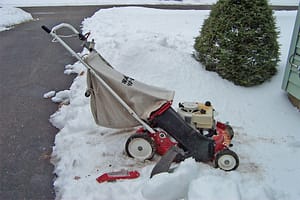Yes I am mowing the snow.
I got this mower for free from another freecycler. Very psyched about all the attachments they also gave me!